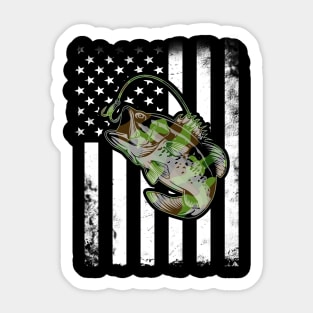 Bass Fishing American Camo USA Flag Sticker